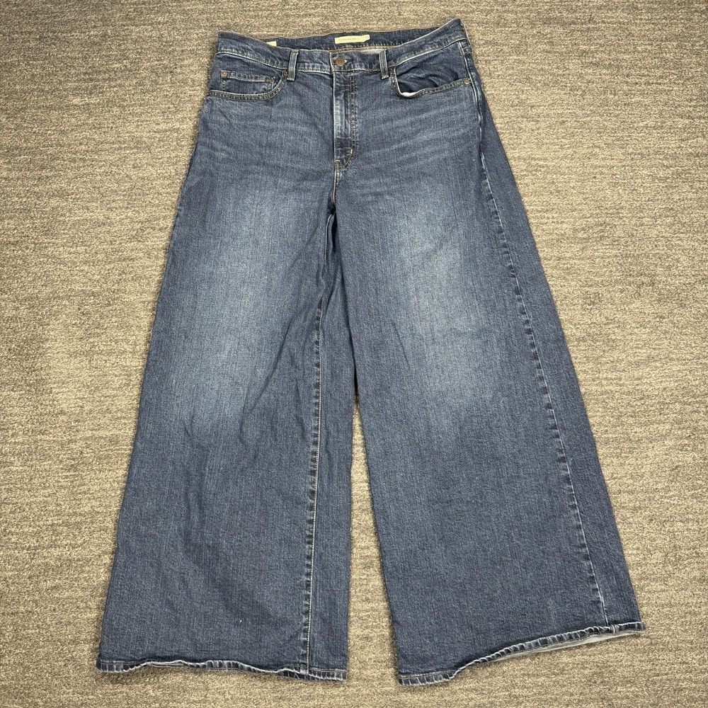 Levis Premium 728 High Rise Wide Leg Blue Jeans Women 33 Dark Wash Denim Grunge